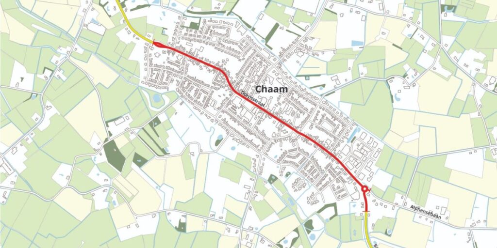 Kaart van traject N639 in Chaam waar onderhoud plaatsvindt.