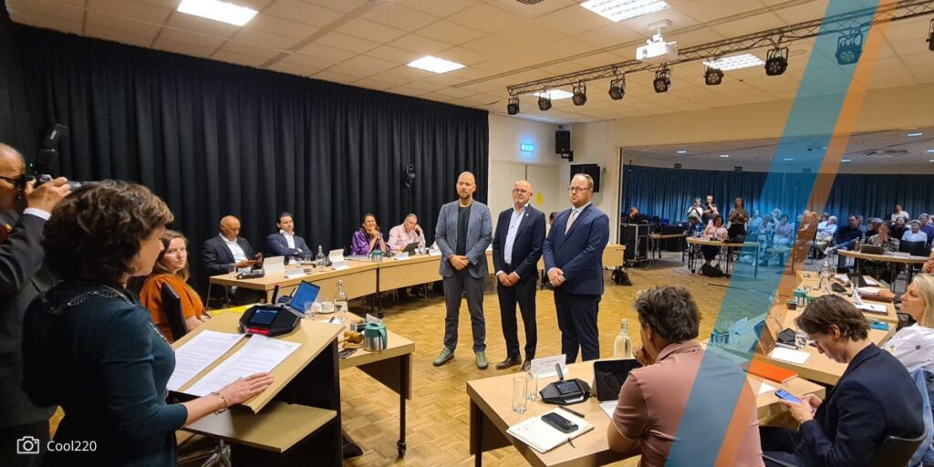 Benoeming wethouders, Ton Berben, Lammert Westra en Louis Laros tijdens raadsvergadering 2 juni 2026.